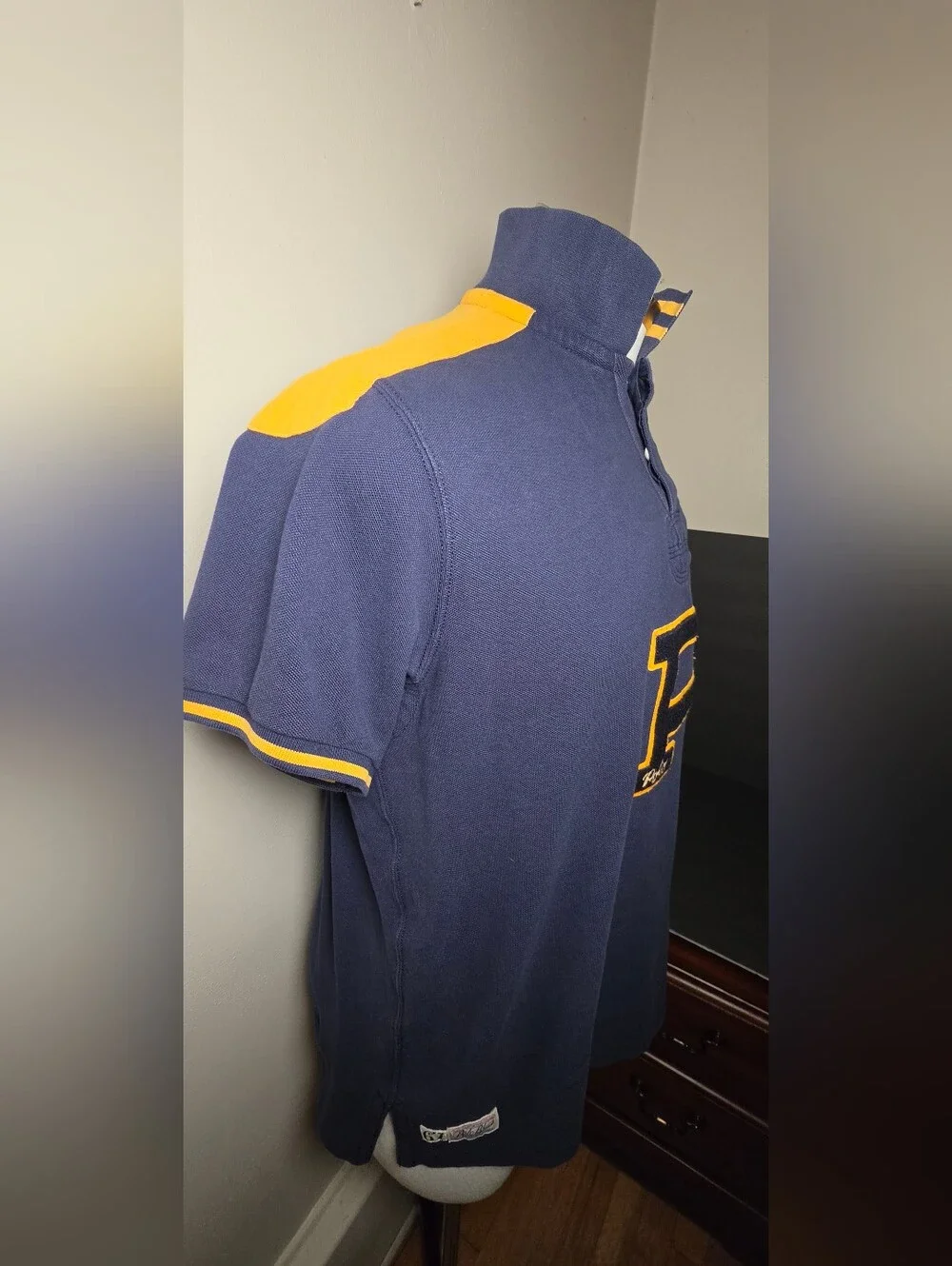 Polo by Ralph Lauren Navy Polo with Yellow Appliqué 'P' and 67
